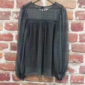 Max Studio Top Women's M Black Multicolor Boho Batik Mesh Casual Career Shirt
